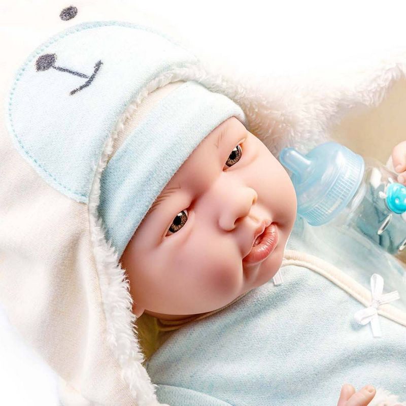 JC Toys Soft Body La Newborn 15.5" baby doll - Blue Bear Bunting Gift Set