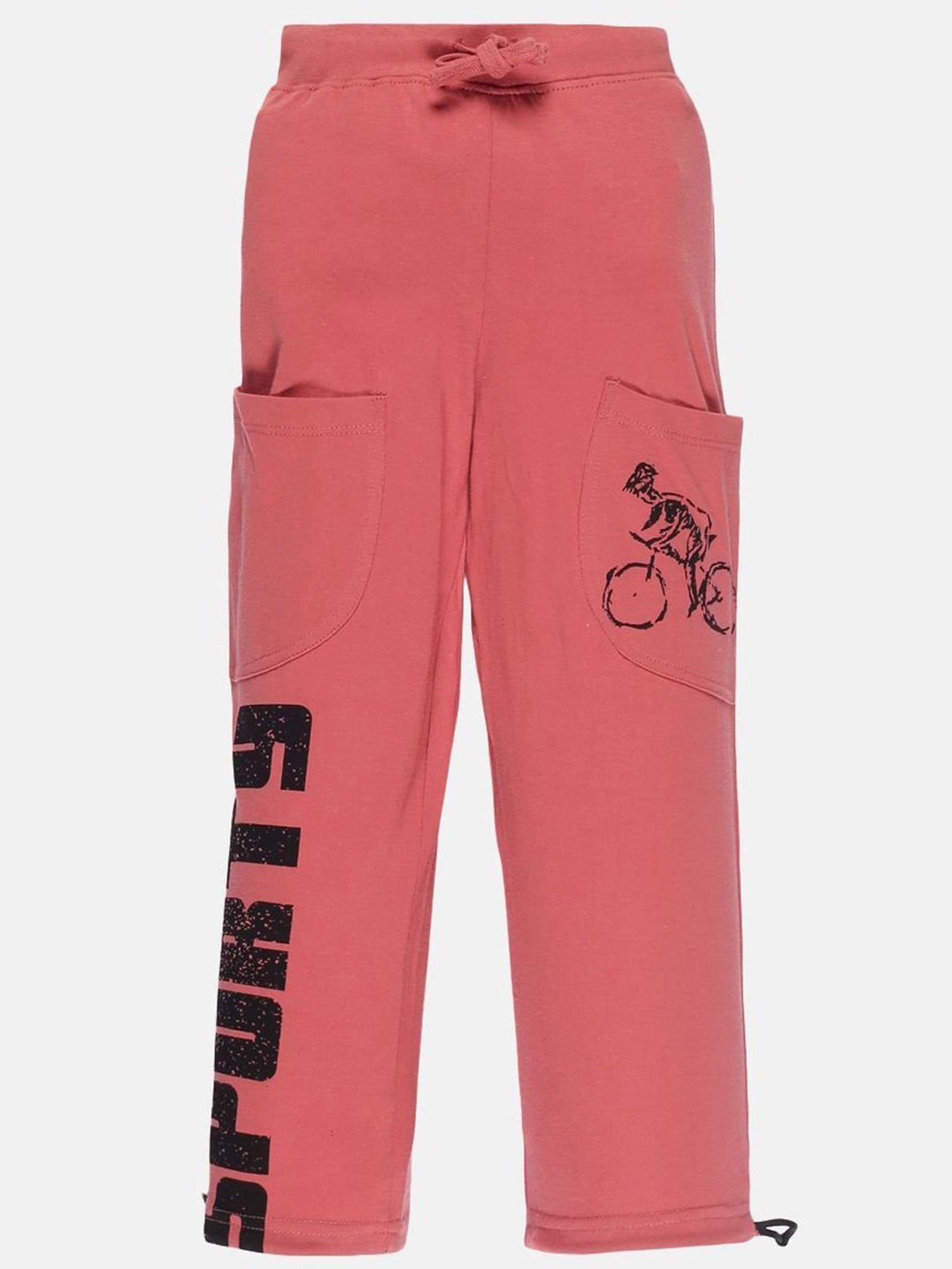 Kiddopanti Kids Rust & Black Cotton Printed Trackpants