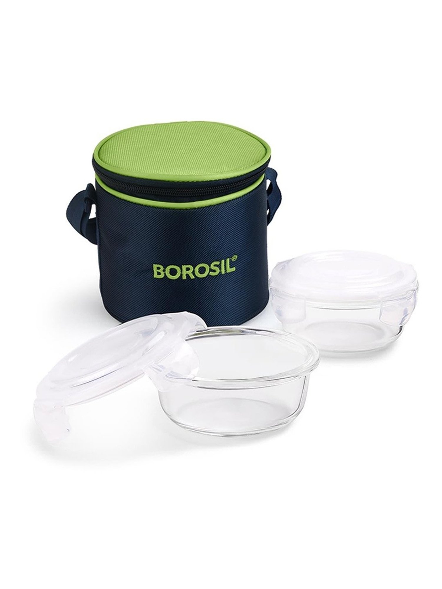 Borosil Alfa Glass Lunch Box Set of 2 (Green, 400 ml)