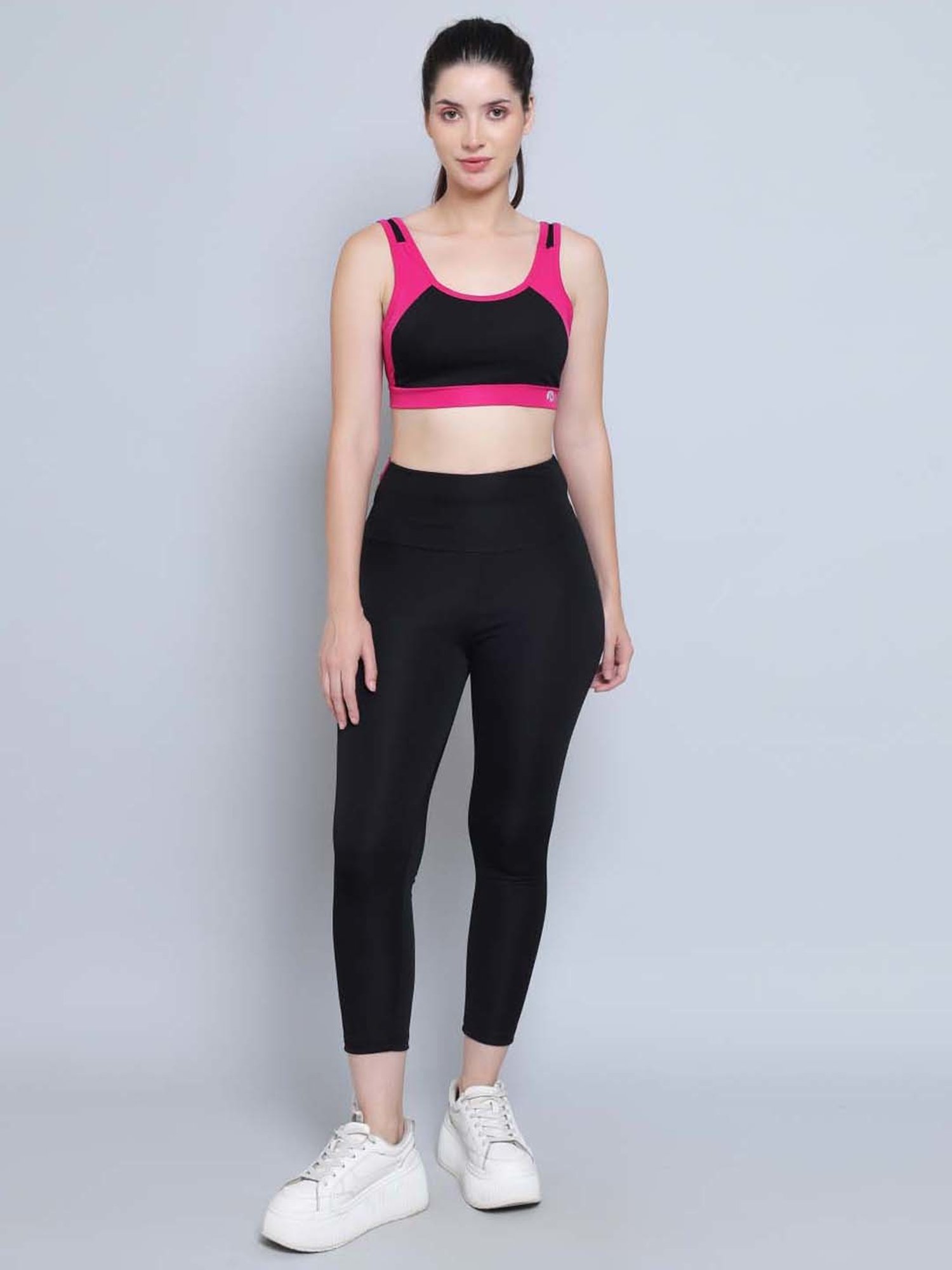 N-Gal Black & Pink Printed Sports Bra With Tights Set