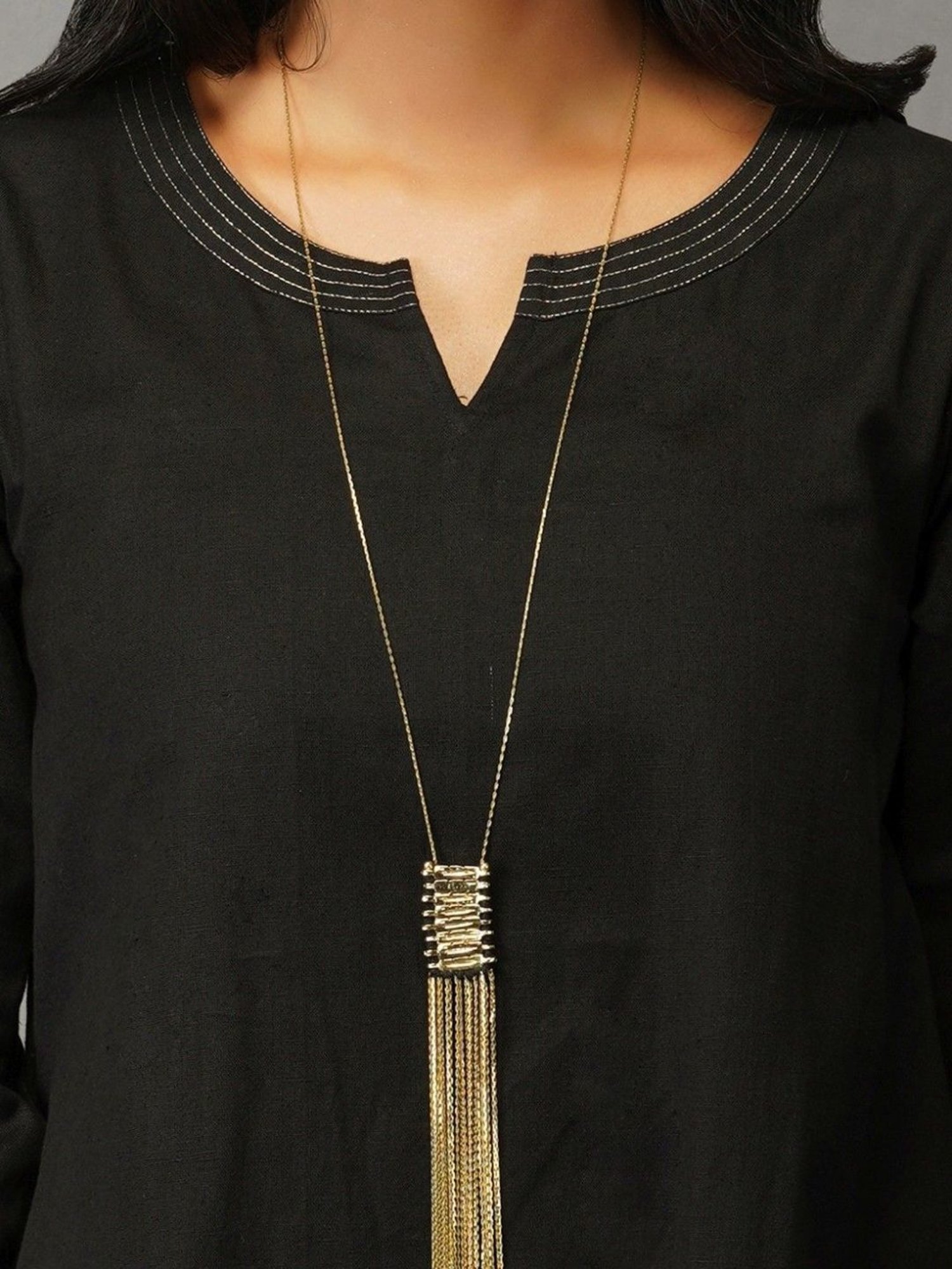 Akiso Bakhair Black A Line Dress With Handblock Ajrak Patch Work