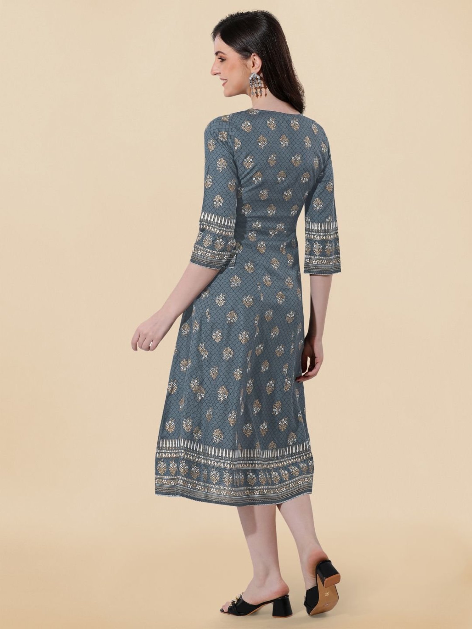 MIRCHI FASHION Grey Embroidered A-Line Dress