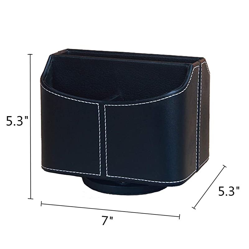 Remote Control Holder 360 Degree Rotatable PU Leather Storage Container for TV Remote Phone Caddy Eyeglasses Desk Organizer