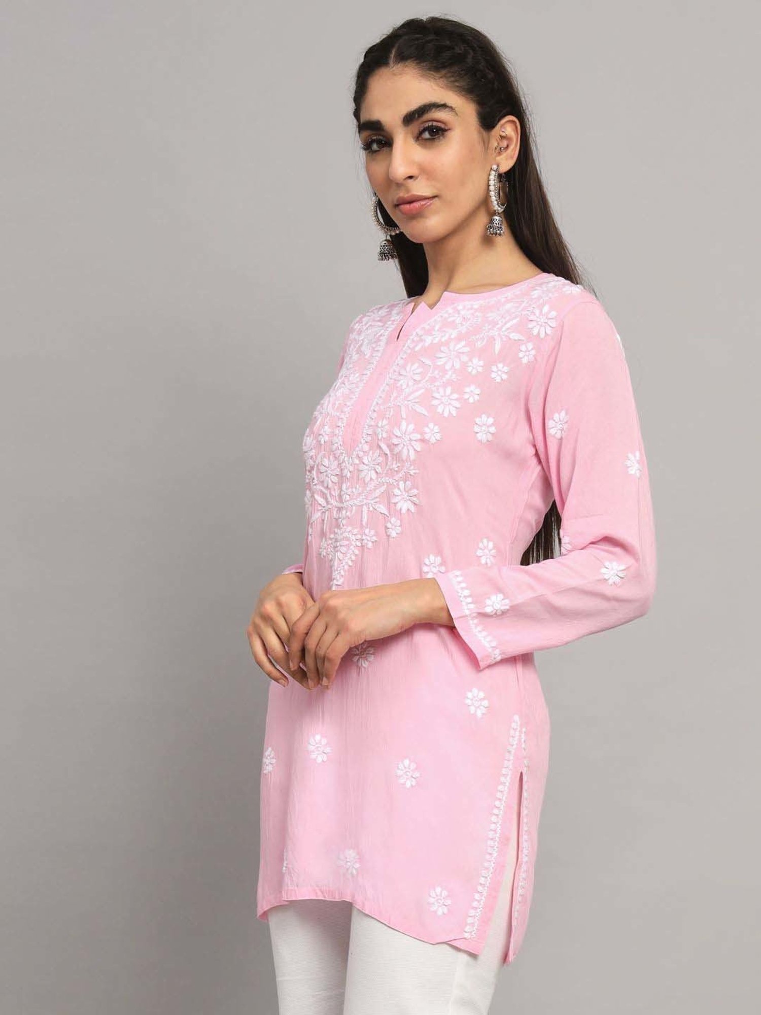 PARAMOUNT CHIKAN Pink Chikankari Straight Kurti