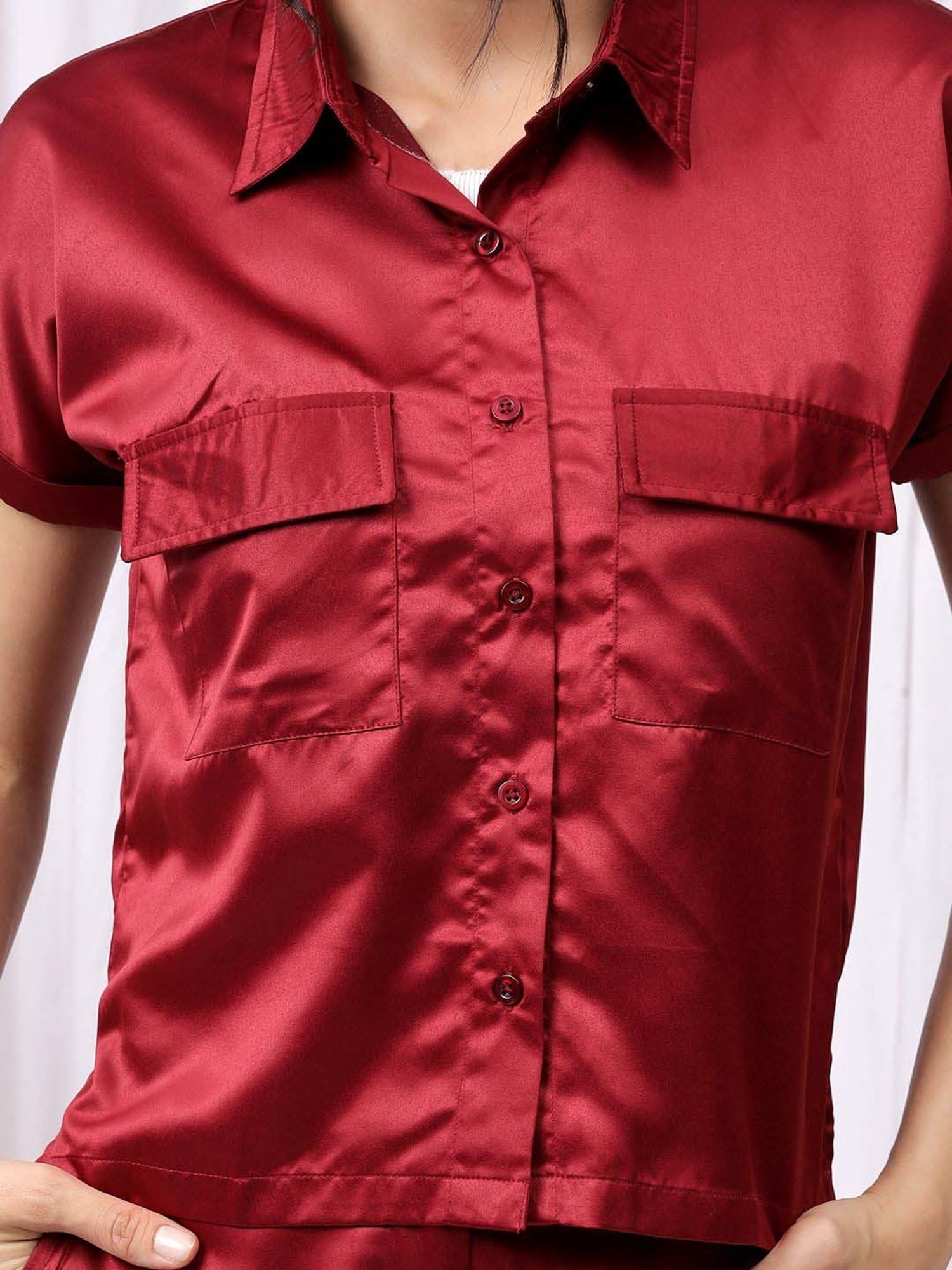 NEUDIS Maroon Plain Shirt Pants Set