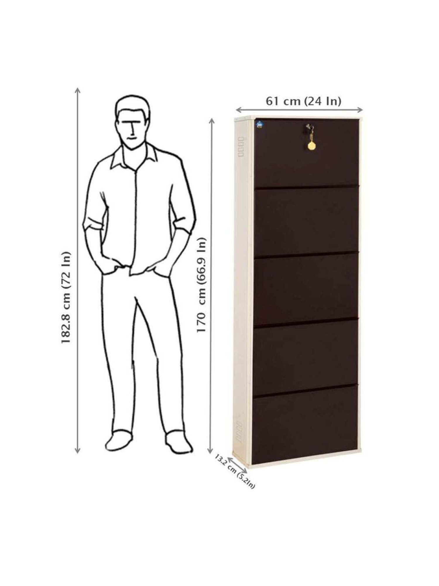 Delite Kom Metal Shoe Rack - 24" 5 Shelf, Ivory Coffee, PowderCoat, Wall Mount, DIY