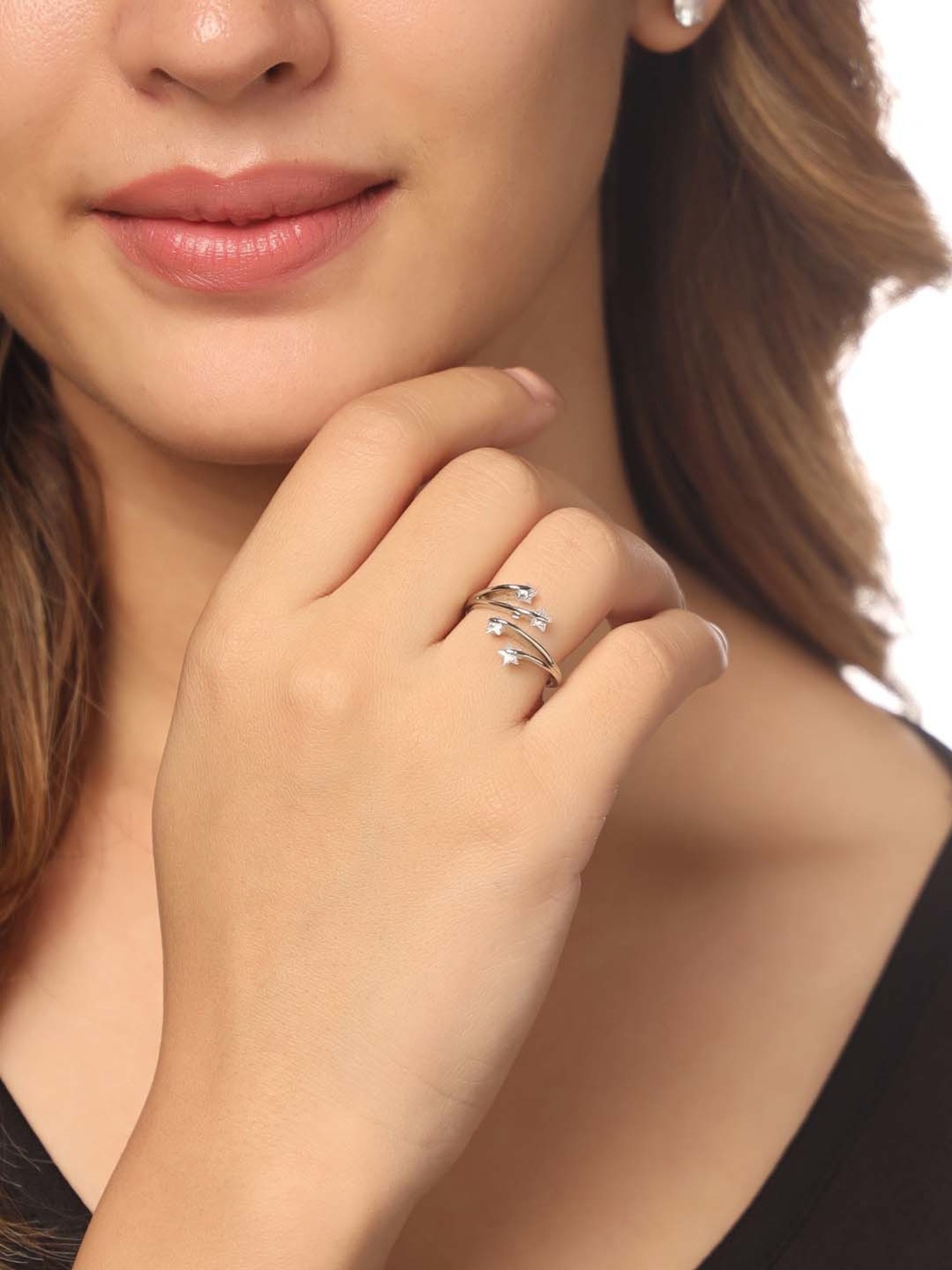 NVR Stylish Latest Silver Plated Ring with AD stones for Women