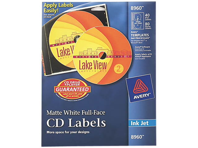 Inkjet Full-Face CD Labels Matte White 40/Pack