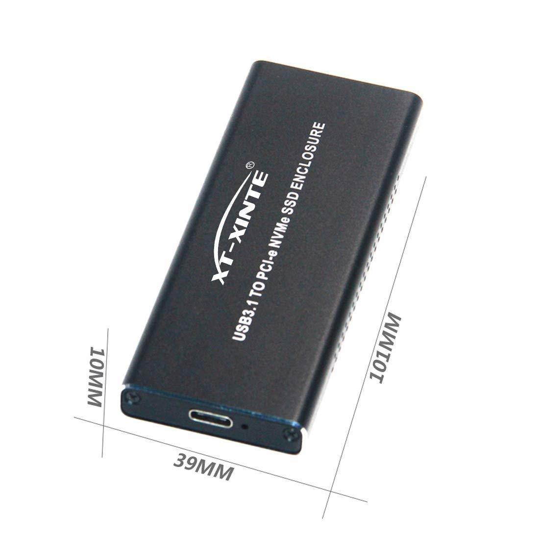 XT-XINTE USB3.1 Type-C to NVMe M.2 Mobile Hard Disk Box 10Gbps M.2 SSD Enclosure M Key External Case Upgrade Version with USB3.1 Type-A to Type-C & Type-C to Type-C Cable (Black)