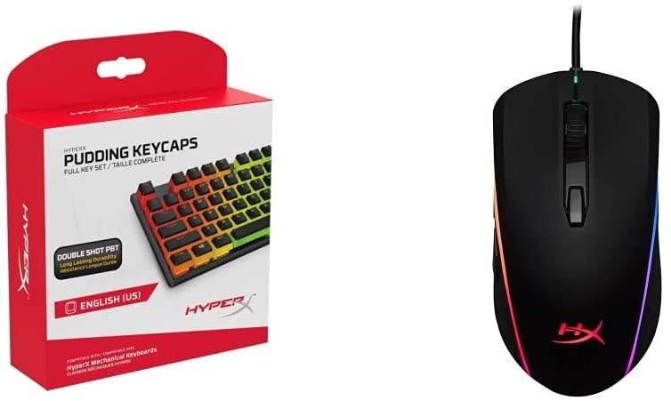 HyperX Pudding Keycaps - Double Shot PBT Keycap Set (Black) + HyperX Surge Bundle