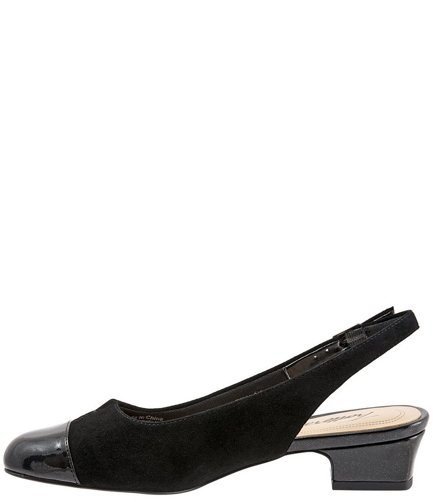 Trotters Dea Suede and Patent Slingback Block Heel Pumps
