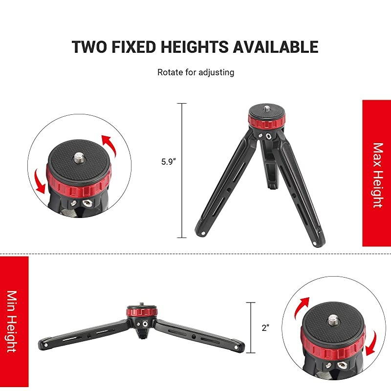 Tabletop Mini Tripod with 1/4 Screw and Thread for DSLR Cameras and Monopods, Made from CNC Aluminum - BUT2666