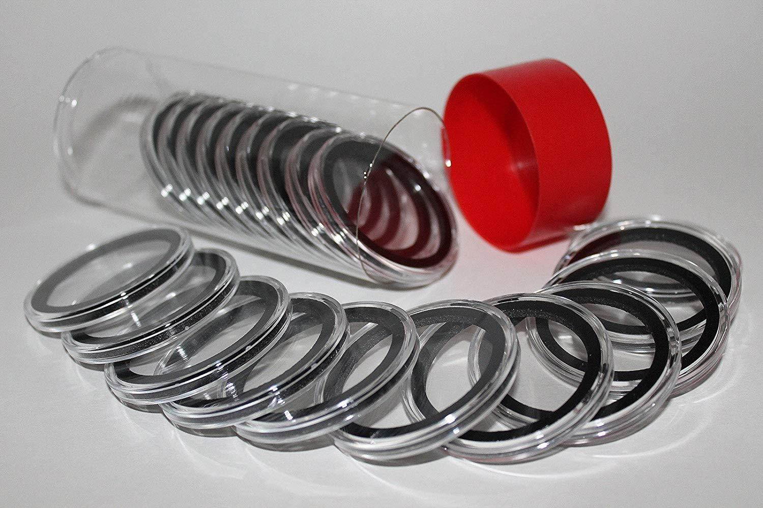 1 Airtite Coin Holder Storage Container & 20 Black Ring 16mm Air-Tite Coin Holder Capsules for 1/10oz Gold Eagles