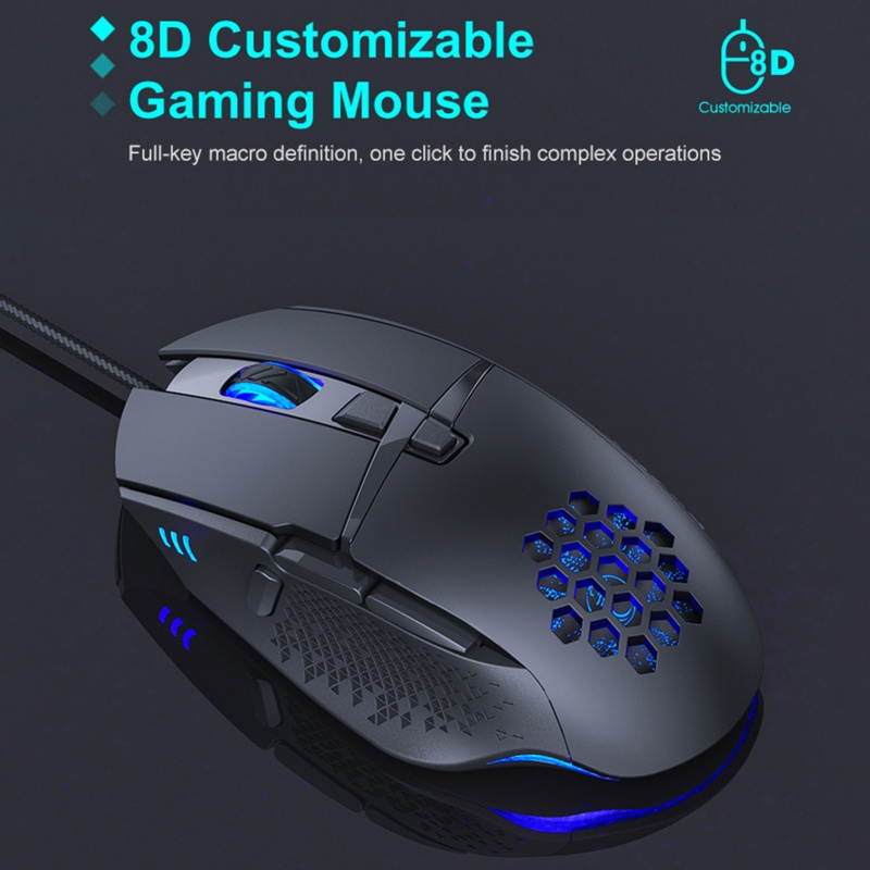 T90 8 Keys 4 Gears Adjustable DPI Hollow Backlight Wired Mouse PC Accessory