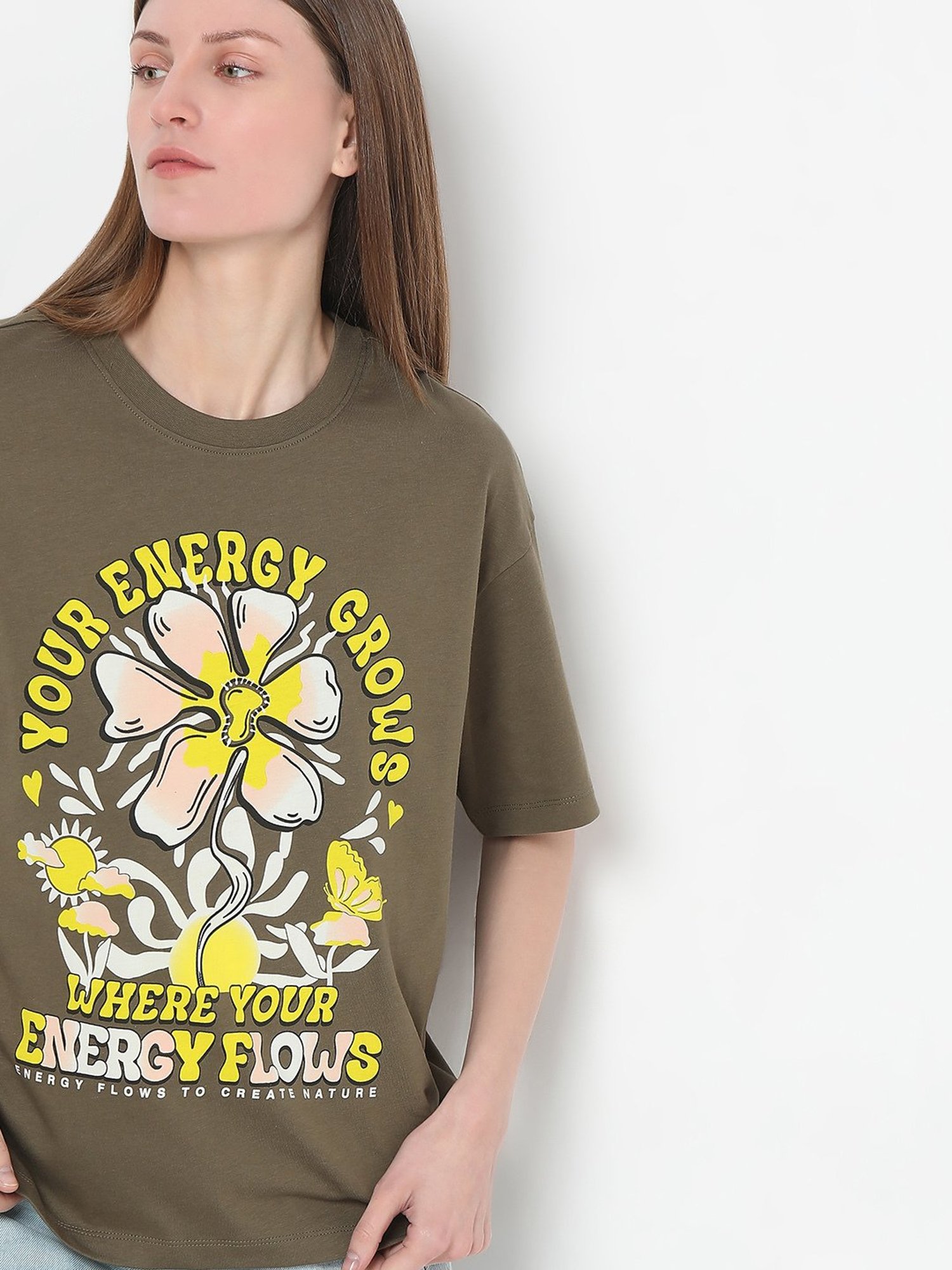 Vero Moda Green Cotton Graphic Print T-Shirt