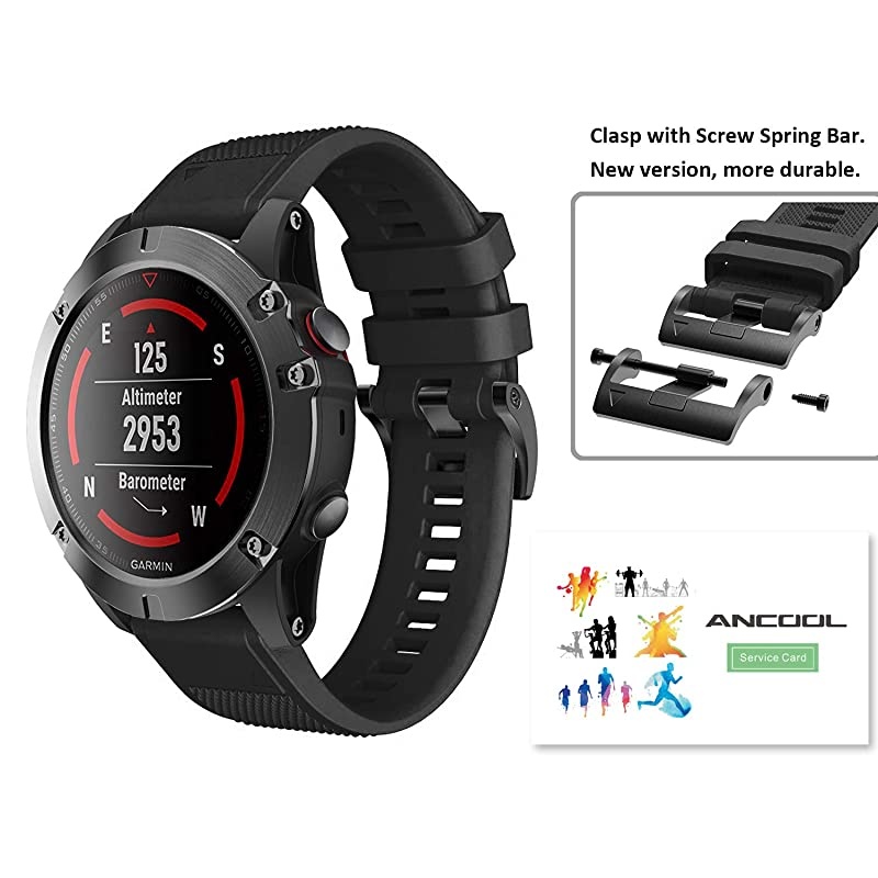 Compatible with Fenix 5 Band Easy Fit 22mm Width Soft Silicone Watch Strap Replacement for Fenix 5/Fenix 5 Plus/Forerunner 935/Approach S60/Quatix 5 - Black