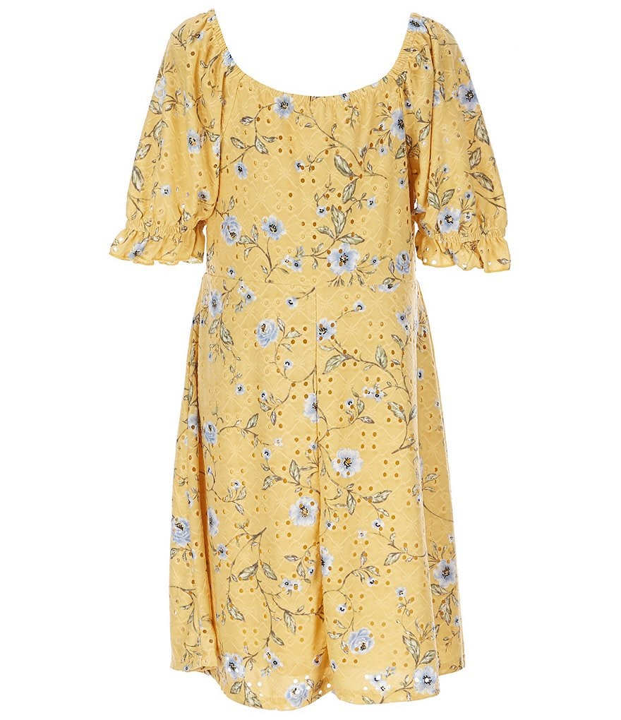 Ally B Big Girls 7-16 Puffed-Sleeve Sweatheart Floral Fit-And-Flare Dress