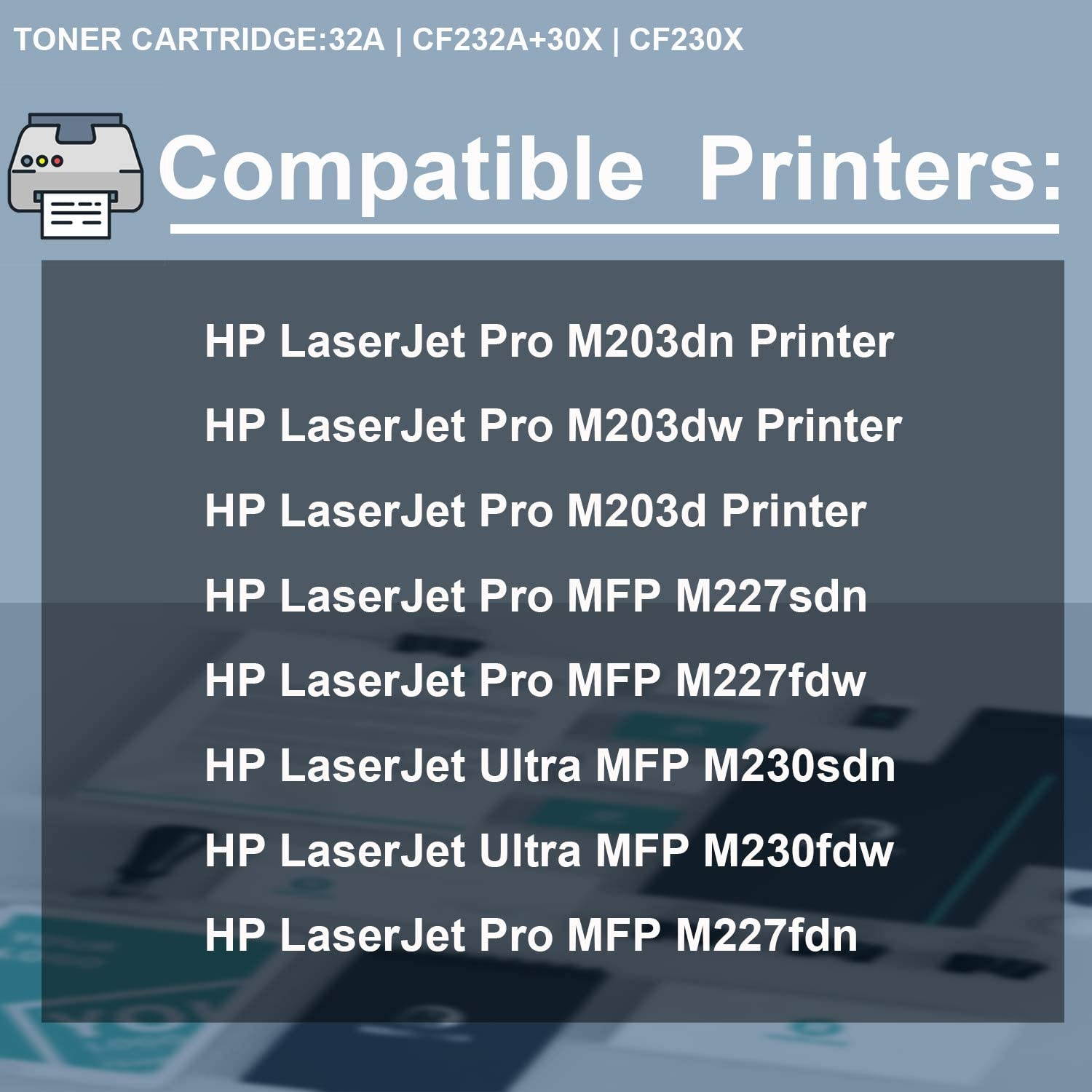 32A | CF232A(1 Pack-Black)+30X | CF230X(3 Pack-Black) Compatible Drum & Toner Cartridge Replacement for HP Laserjet Pro M203dn MFP M227fdw MFP M227fdn Ultra MFP M230sdn Ultra MFP M230fdw Printers.
