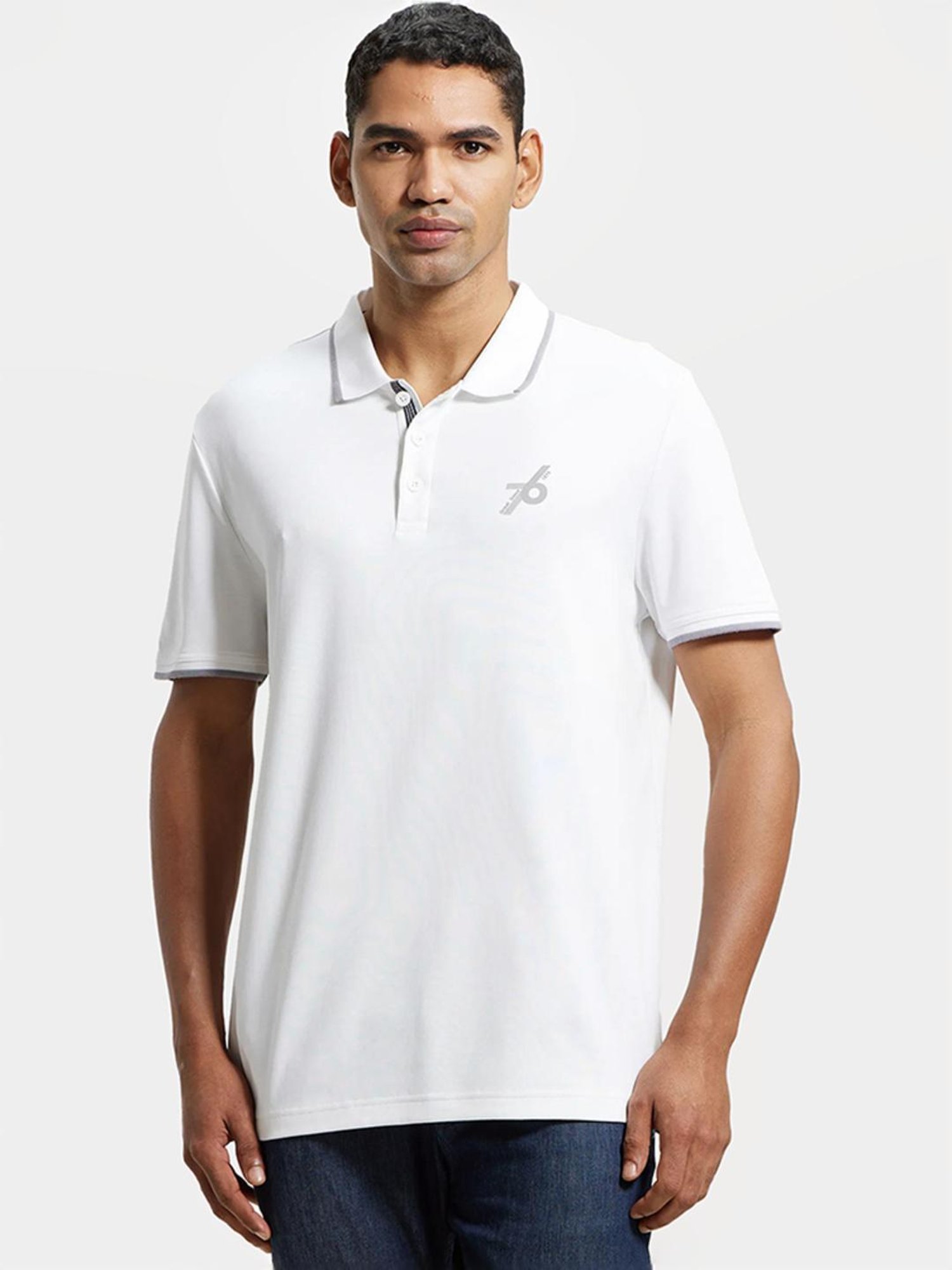 Jockey 3911 White Super Combed Cotton Rich Half Sleeves Polo T-Shirt (Logo Design May Vary)