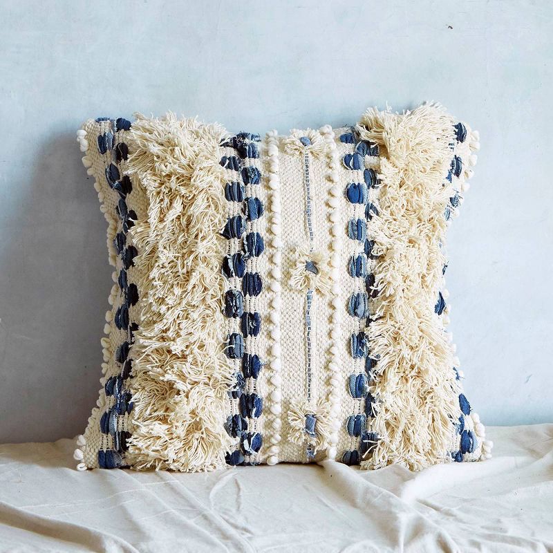 20"x20" Printed Checkered Pattern Tufted Square Throw Pillow Blue - Patina Vie