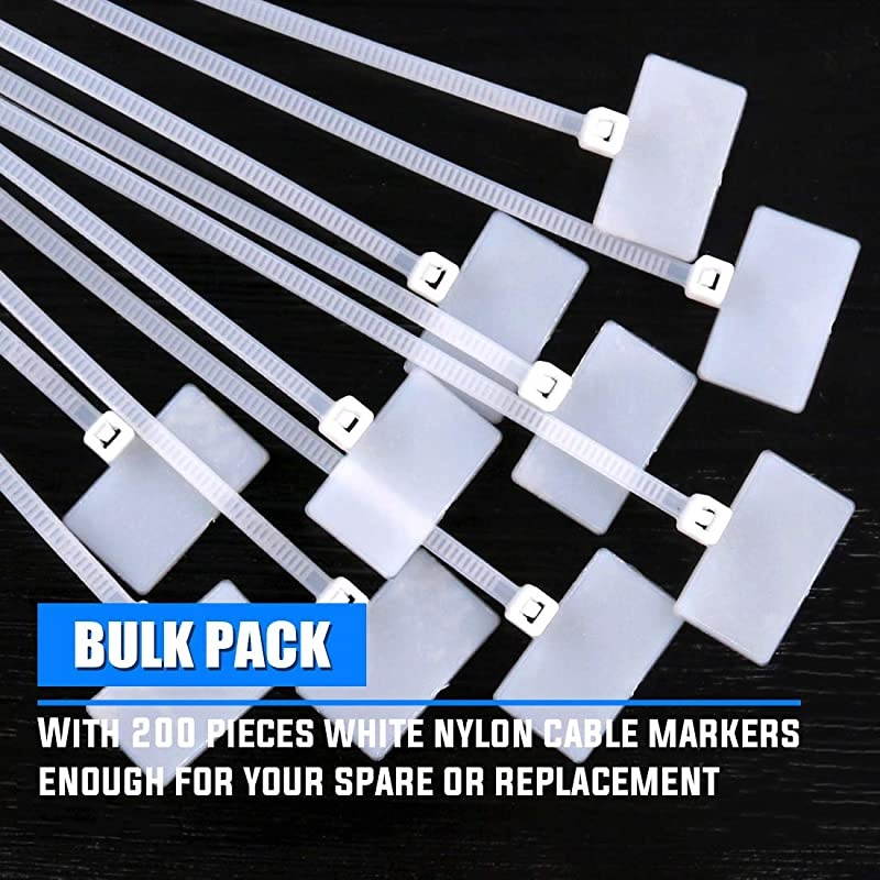 200Pieces 6 Inch Nylon Cable Marker Ties Selflocking Cord Tags Write on Ethernet Label Wire Straps with 3 Marker Pens and 288Pcs White SelfAdhesive Cable Labels for Home and Office Use