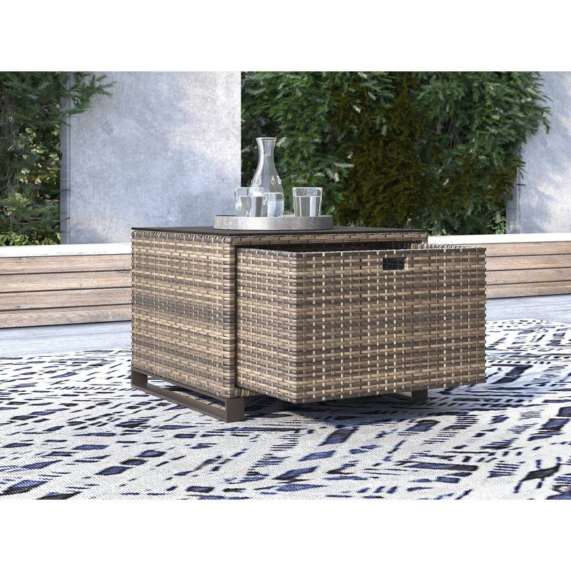 Oceanside Outdoor Side Table with Storage  - Gray Wicker - Finch