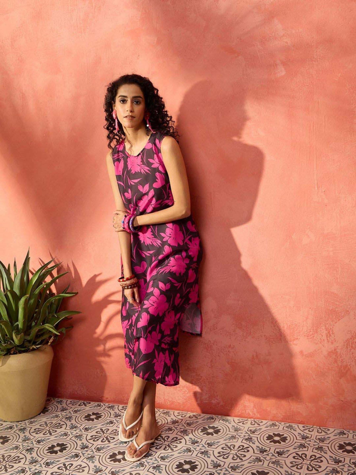 Inweave Black Floral Print Kurta & Palazzo Set