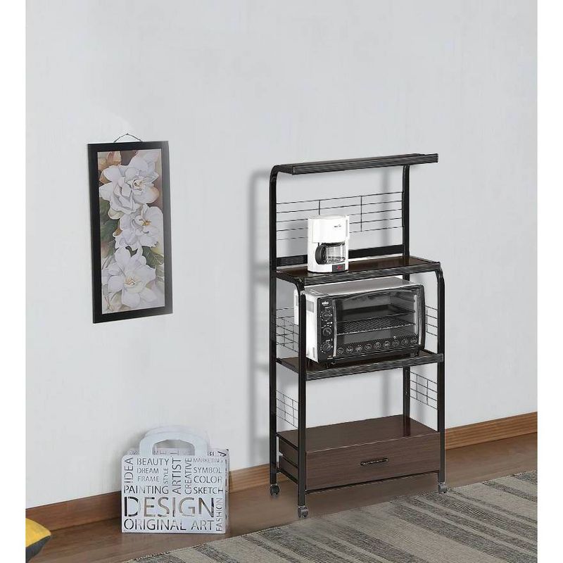 Wood and Metal Kitchen Cart On Casters Brown/Black - Benzara