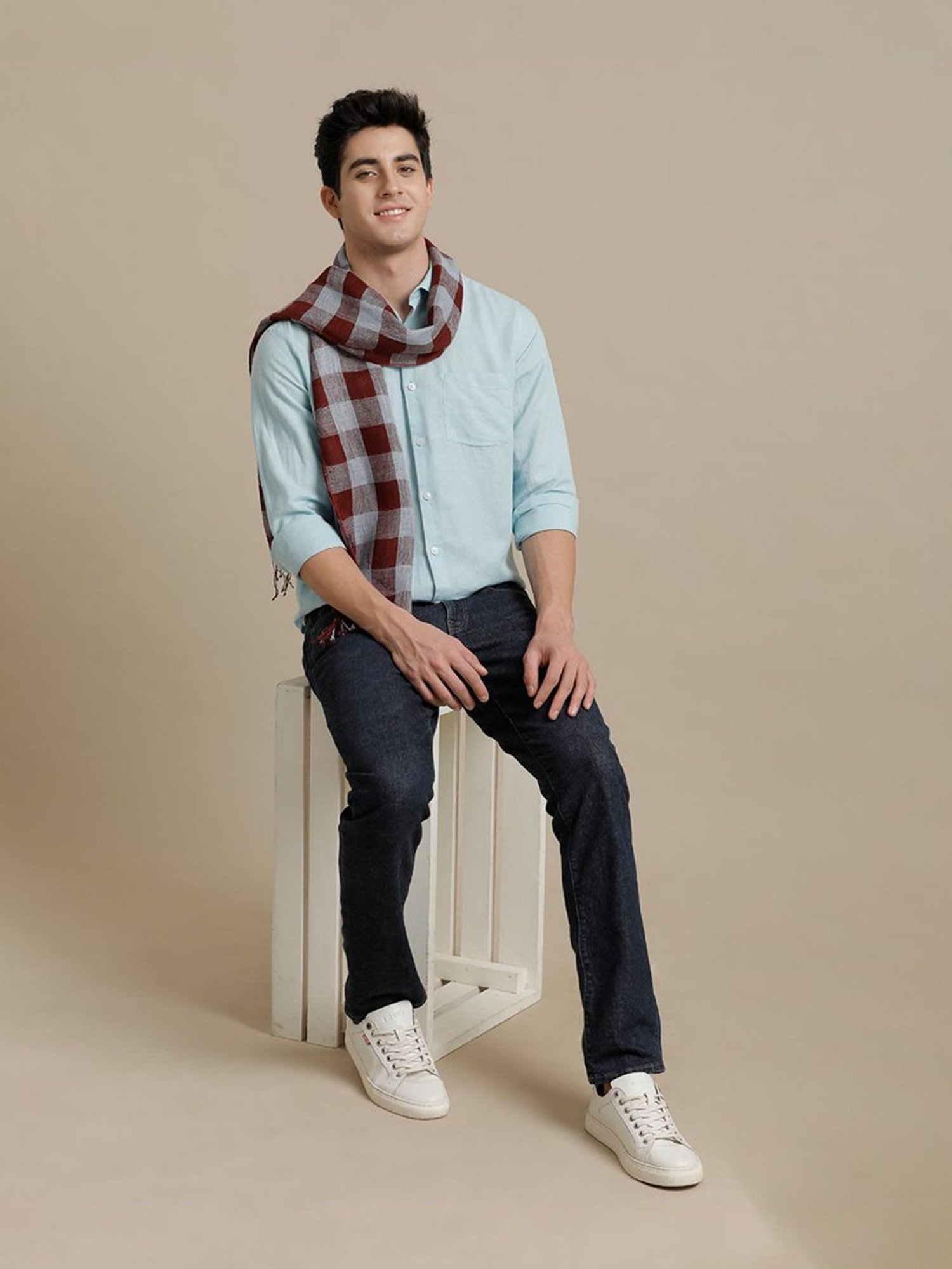 Linen Club Maroon Checks Pure Linen Stole