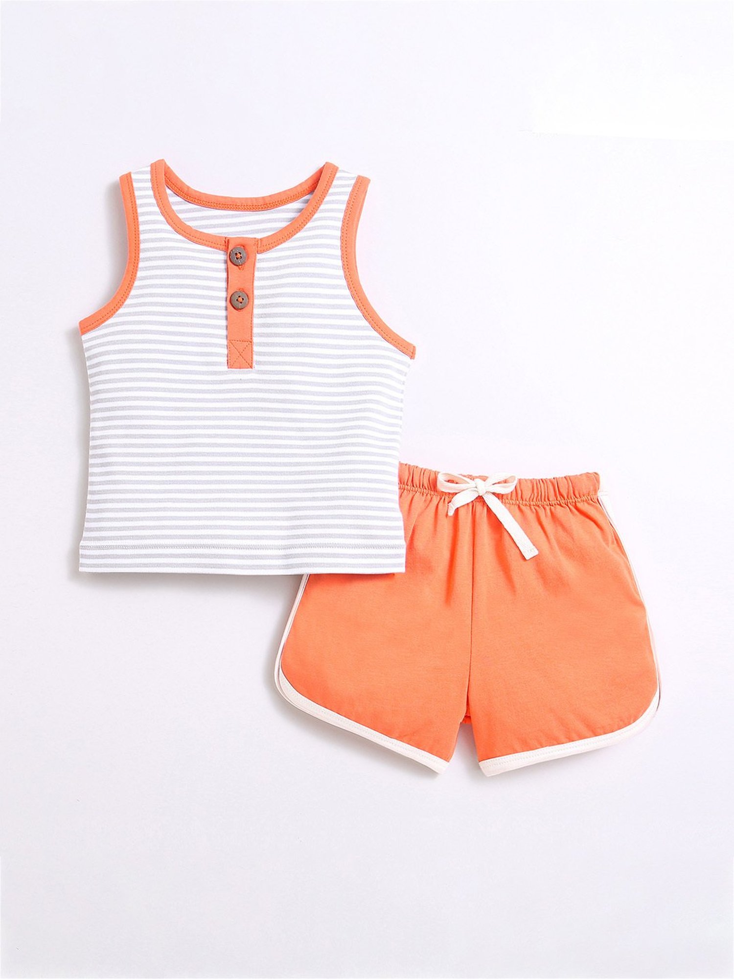 Nino Bambino Kids White & Orange Striped Tank Top with Shorts