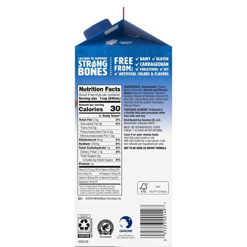 Silk Almond Unsweetened Original Almond Milk - 0.5gal