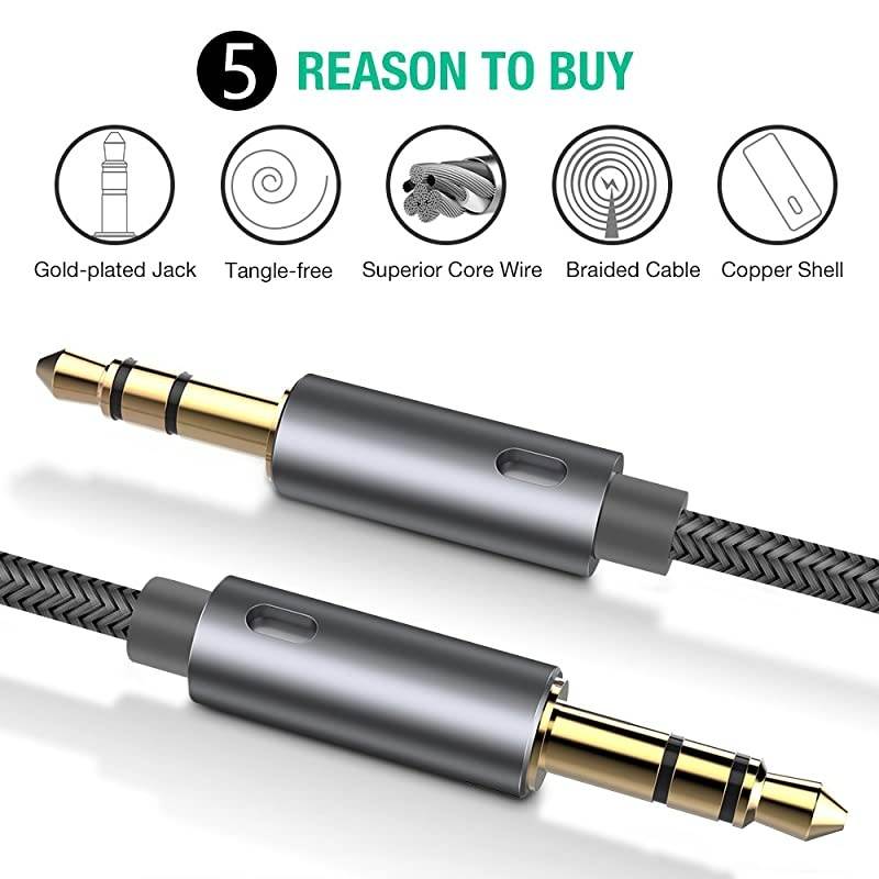 AUX Cable 2Pack8ftHiFi Sound Quality 35mm Auxiliary Audio Cable Nylon Braided AUX Cord for CarHome StereosSpeakeriPhone iPod iPadHeadphonesSony BeatsEcho Dot More