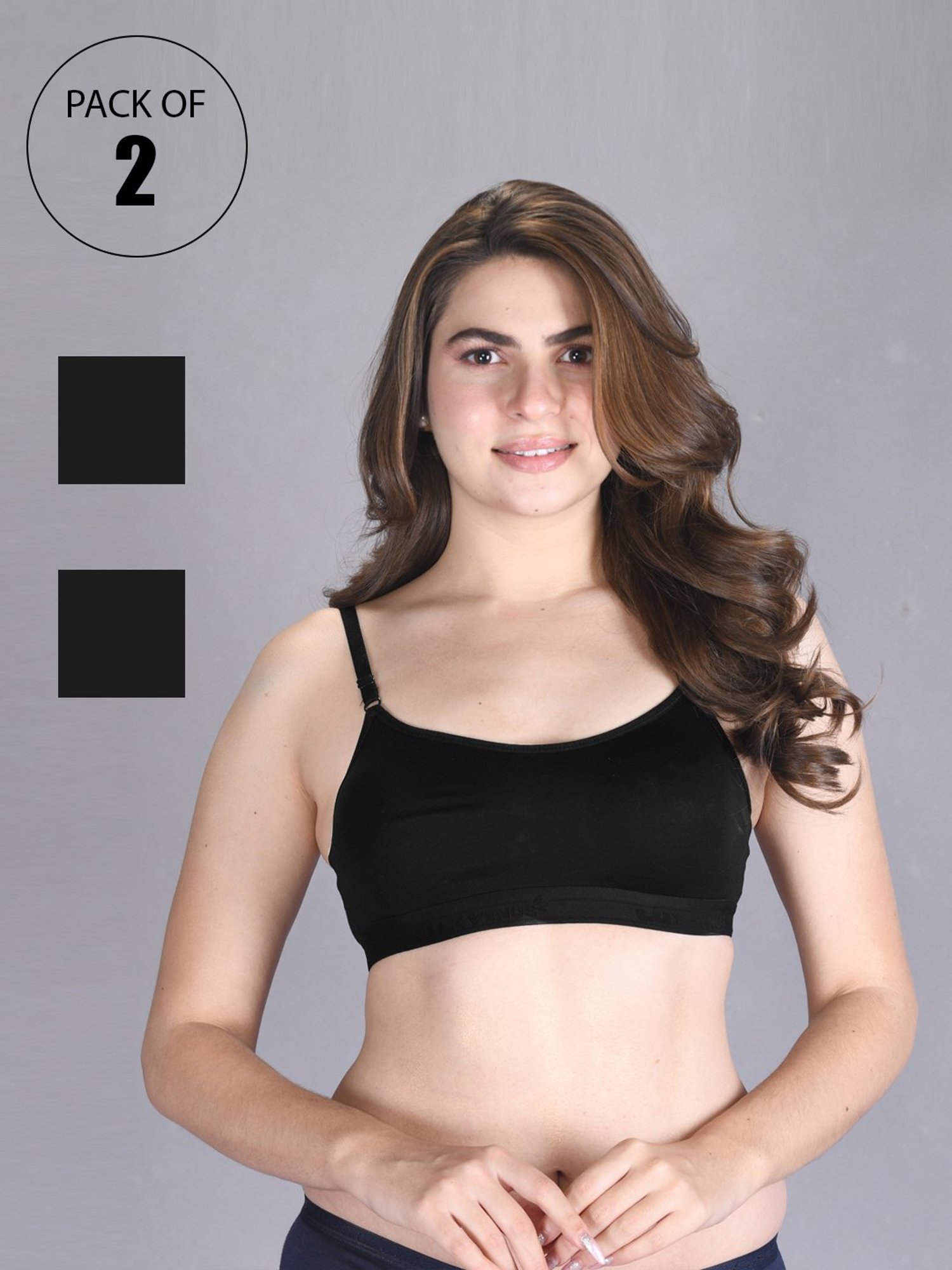 Lux Venus Black Full Coverage Non-Wired Sports Bra With Adjustable Strap - Pack of 2
