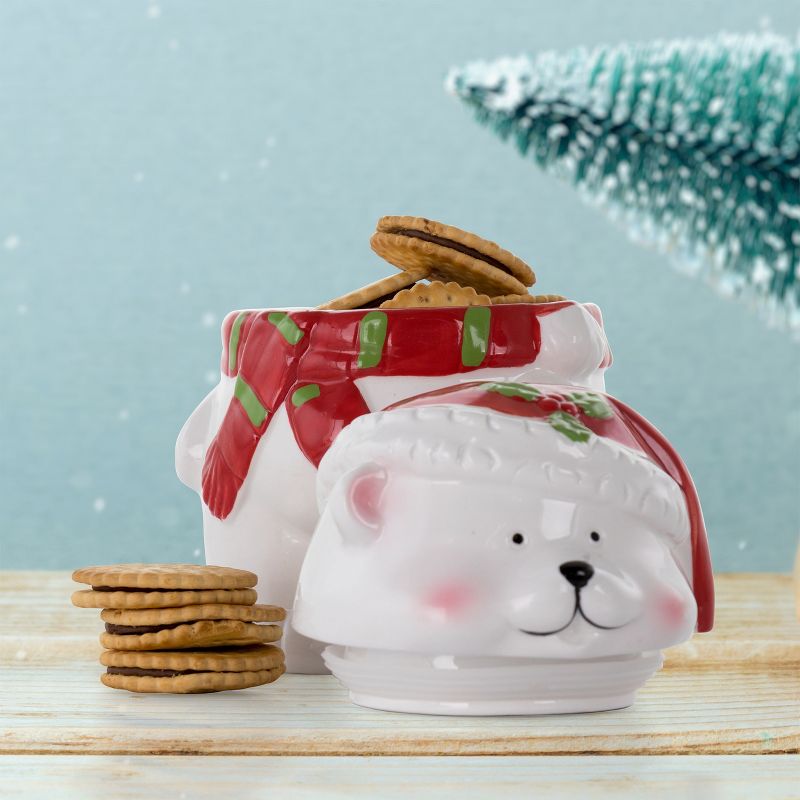 Meritage Polar Bear Red Hat Stoneware Figural Cookie Jar