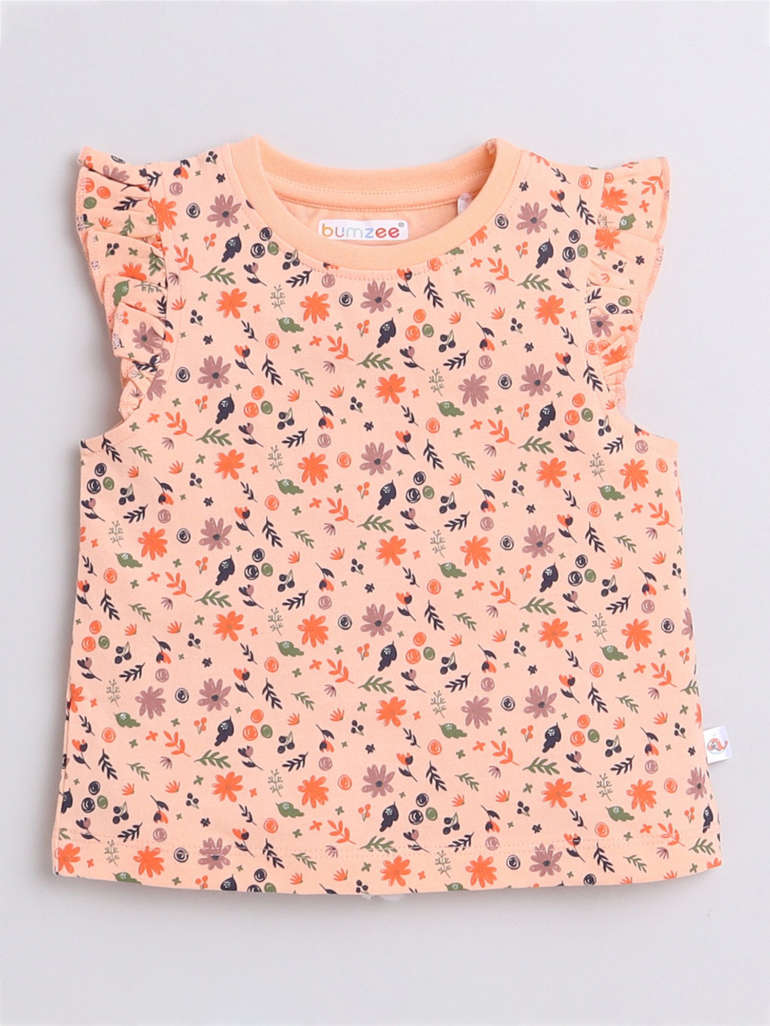 Bumzee Kids Green & Peach Floral Print T-Shirt (Pack Of 2)