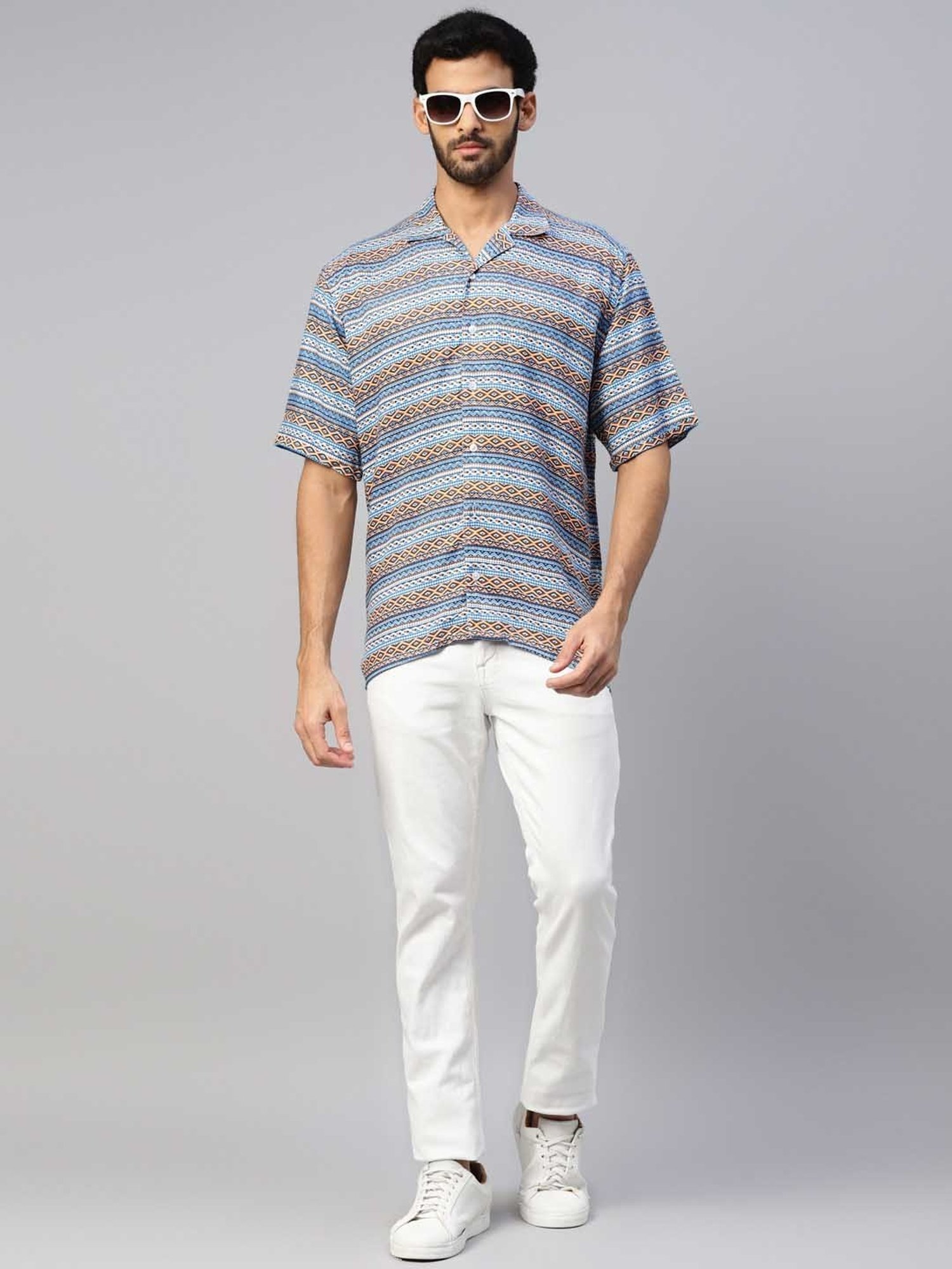 Don Vino Blue Regular Fit Printed Shirt