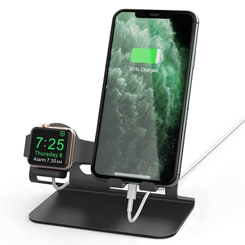 Apple Watch Stand, 2 in 1 Universal Desktop Stand Holder for iPhone and Apple Watch Series 6/5/4/3/2/1(Black)