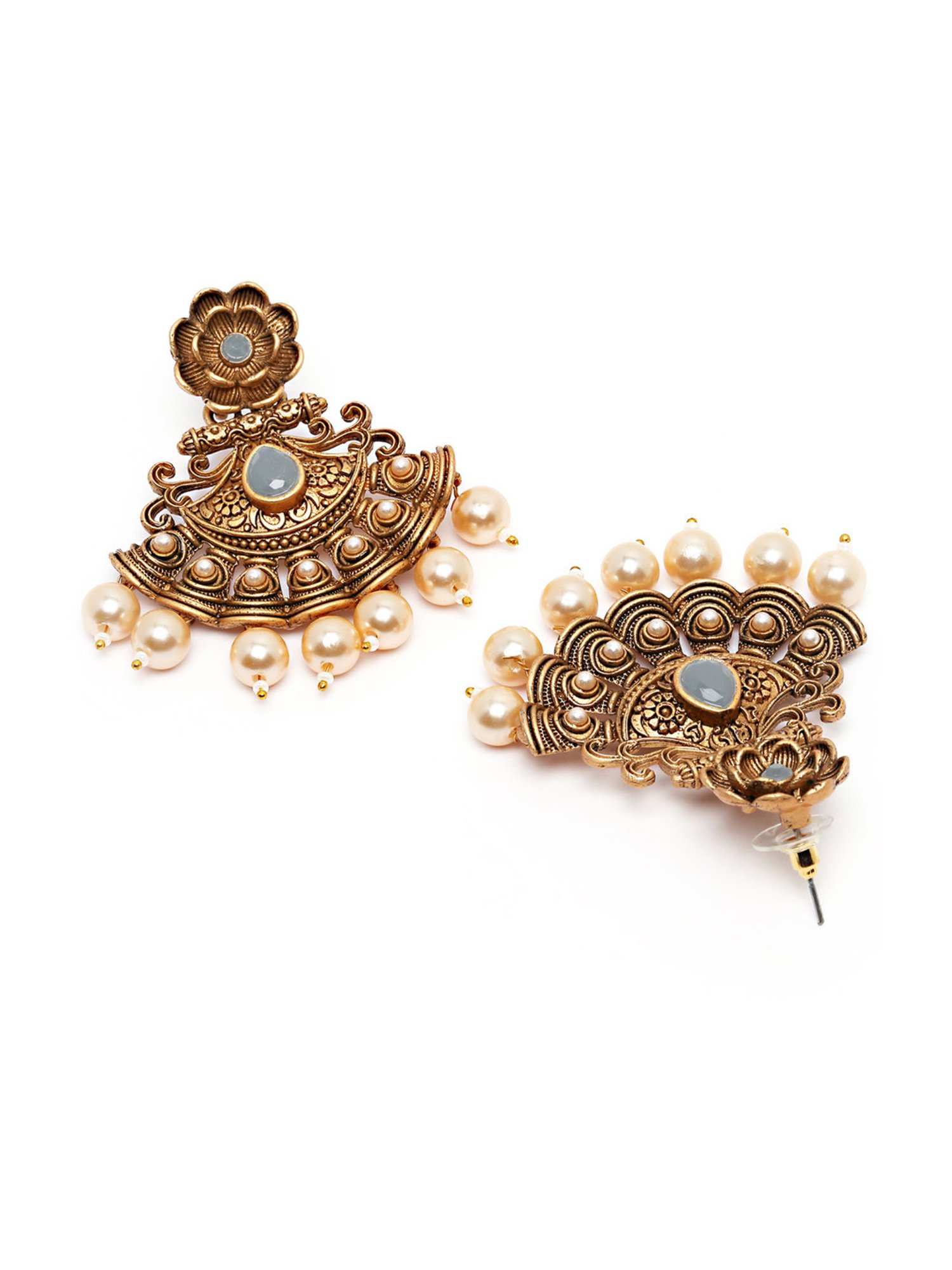 Karatcart Gold-Plated Grey Stone and Pearl Dangler Earrings for Women