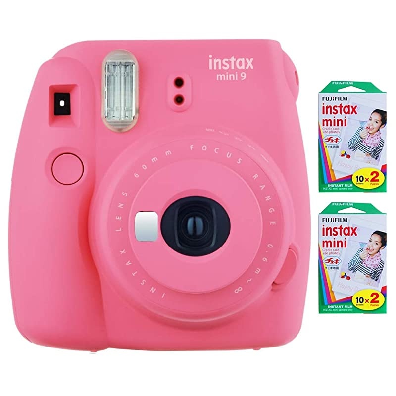 Instax Mini 9 Instant Camera Flamingo Pink with 2 x Instant Twin Film Pack 40 Exposures