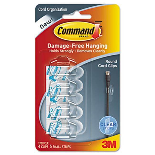 Command 17017CLR Cord Clip, Round, 3/4 Inch W, W/Adhesive, Clear, 4/Pack