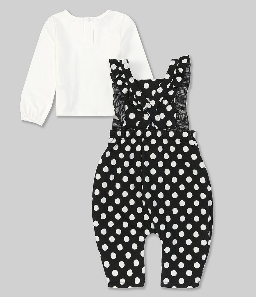 Pippa & Julie Baby Girls Newborn-9 Months Long-Sleeve Tee & Polka-Dot Printed Jumpsuit Set
