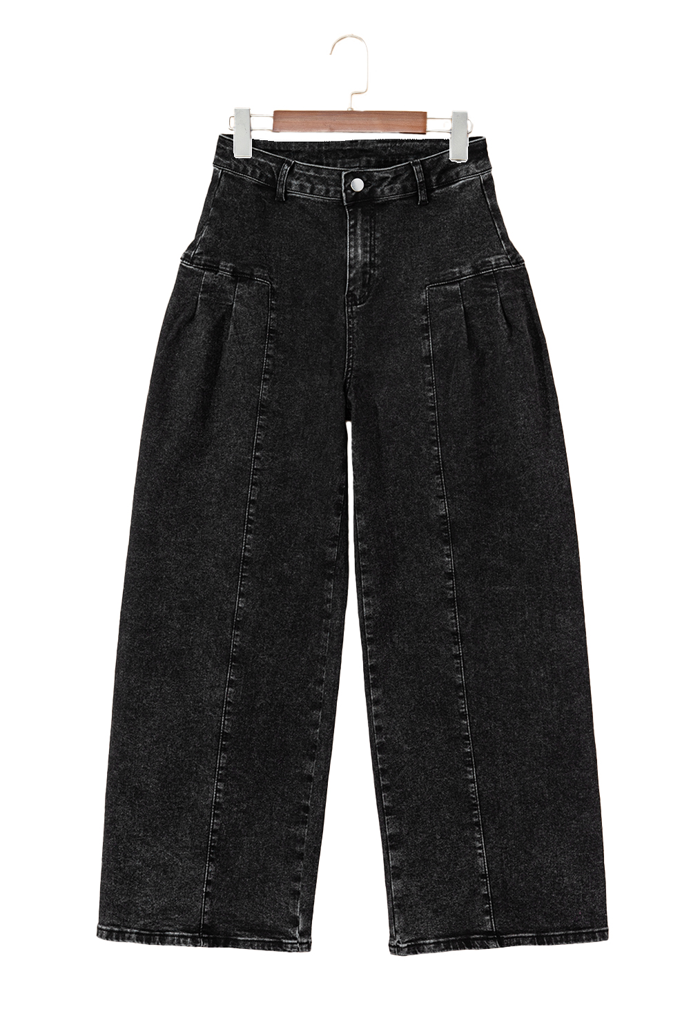 Dark Grey Pleated Wide Leg Mineral Wash Jeans