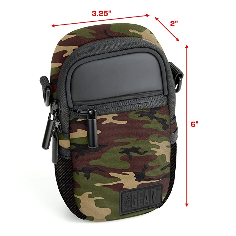 Compact Camera Case Camo Green Point and Shoot Camera Bag with Accessory Pockets Rain Cover and Shoulder StrapCompatible with Sony CyberShot Canon PowerShot ELPH Nikon COOLPIX and More