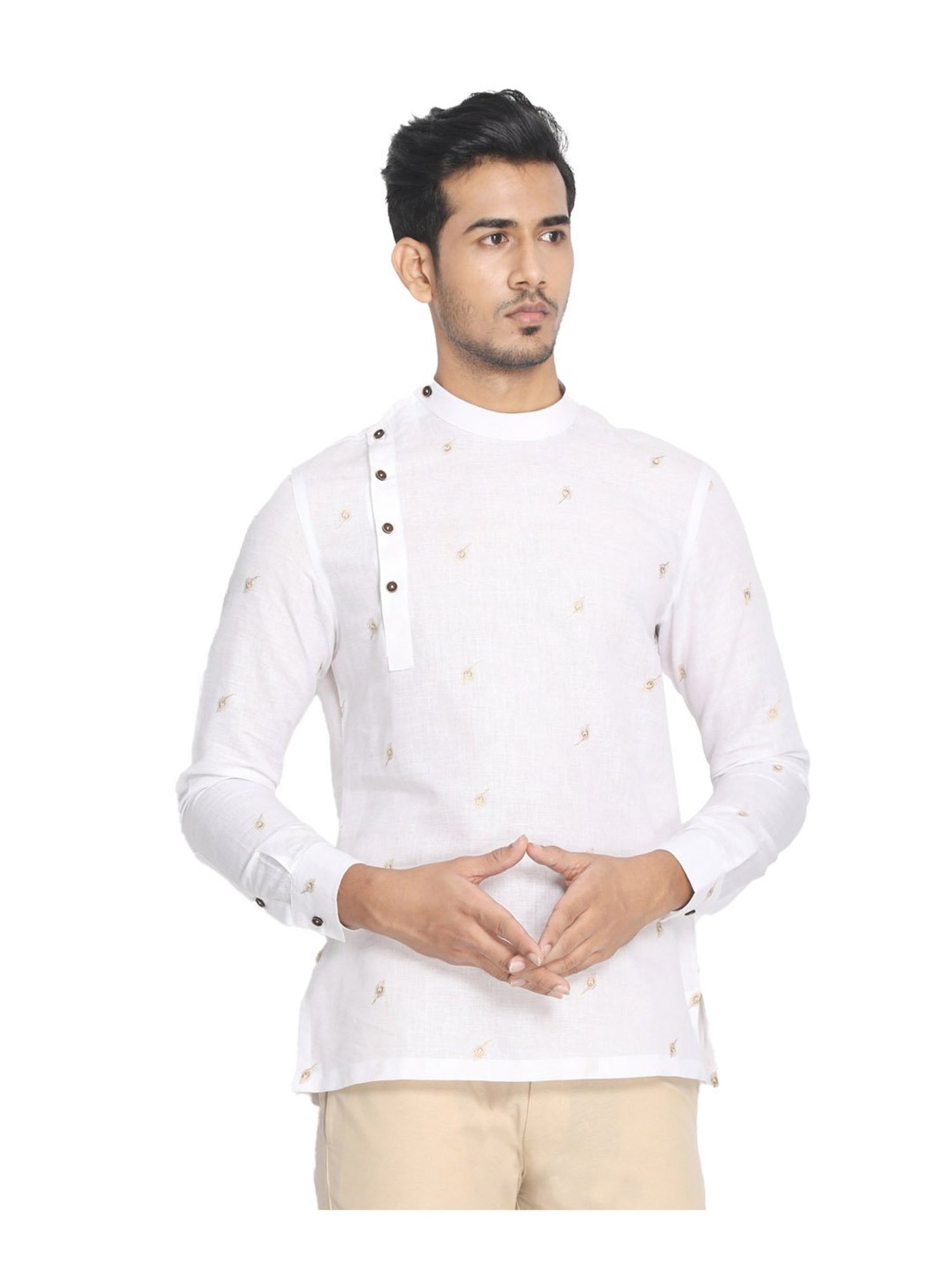 Manyavar White Printed Short Kurta
