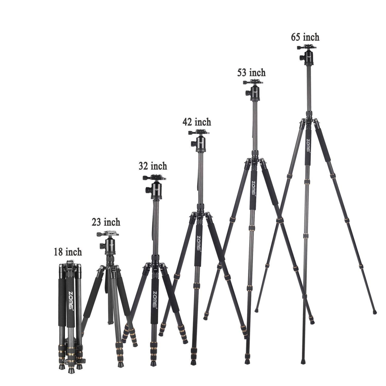ZOMEi Z668C (Upgraded Version) Portable Carbon Fiber Tripod Pro Monopod+Ball Head and Quick Release Plate for DSLR Camera