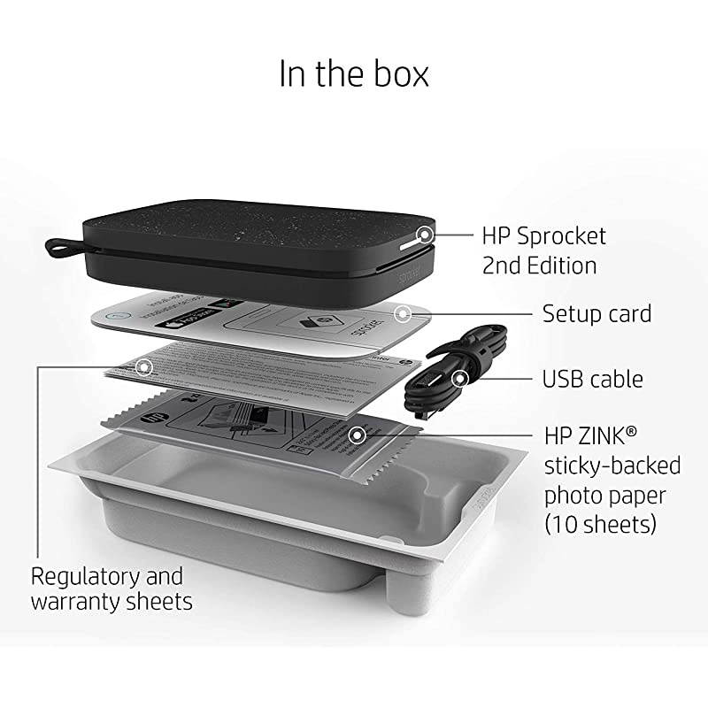 Sprocket Portable 2x3 Instant Photo Printer Black Noir Print Pictures on Zink StickyBacked Paper from your iOS Android Device