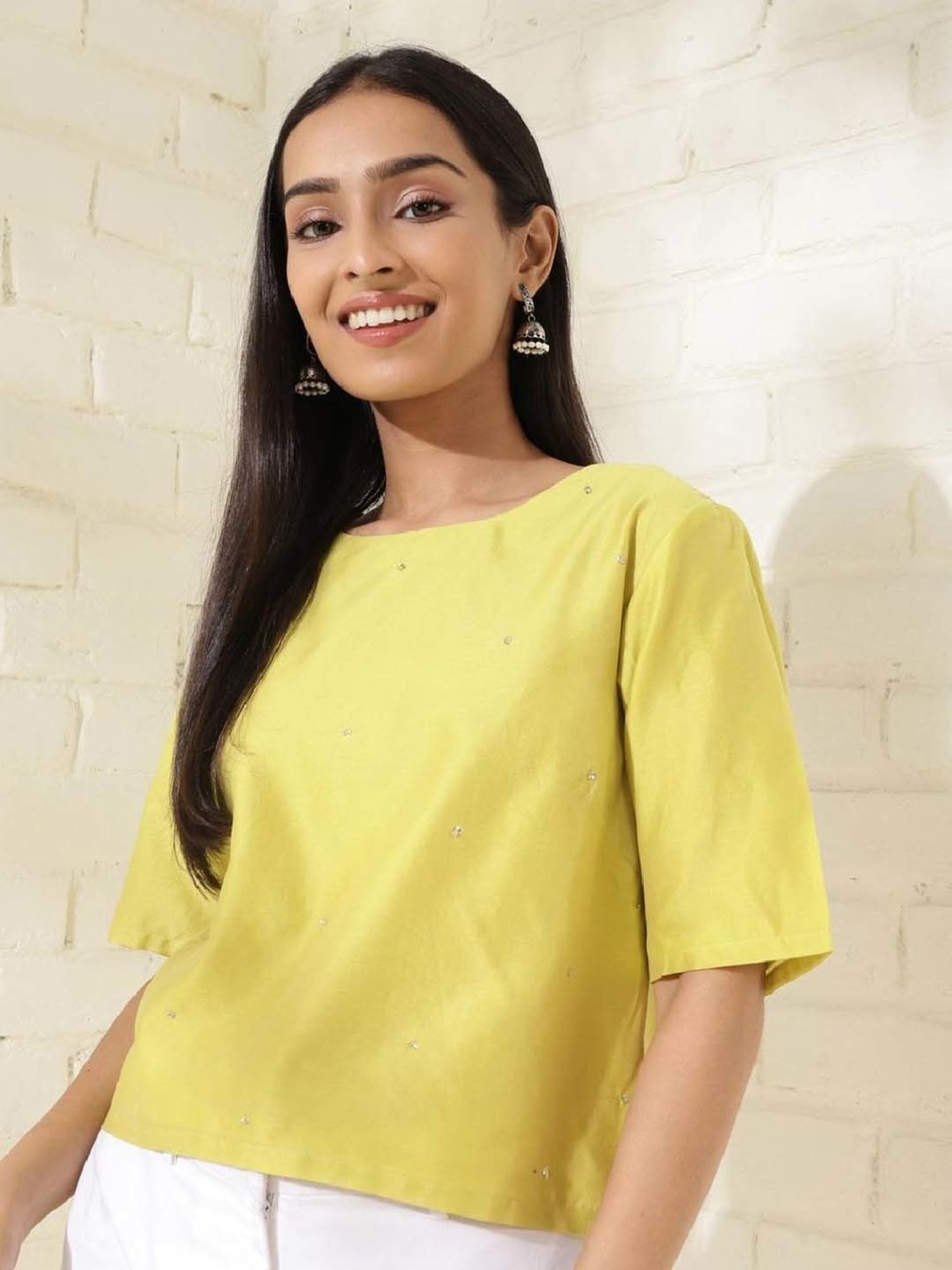 Fabindia Green Embroidered Top