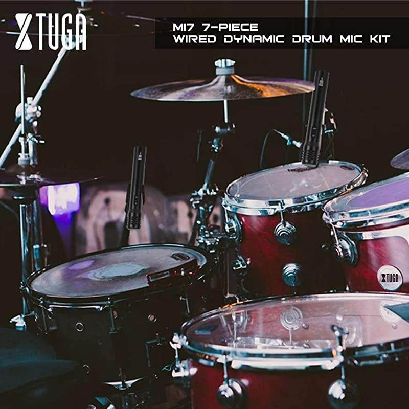 New MI7 7Piece Wired Dynamic Drum Mic Kit Whole Metal Kick Bass TomSnare Cymbals Microphone Set Use for Drums Vocal Other Instrument Complete with Thread Clip Inserts Mics Holder