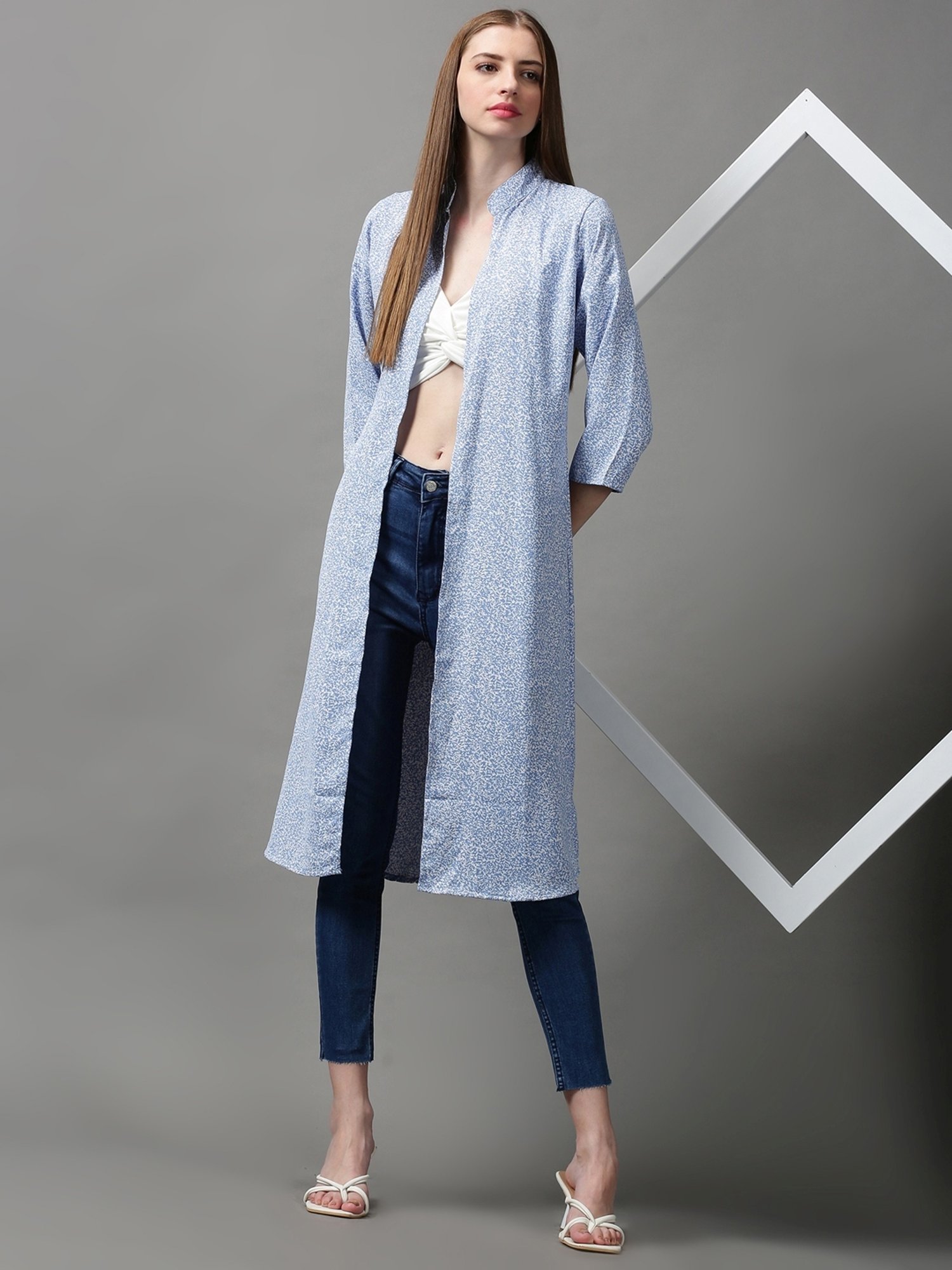 SHOWOFF Blue Printed Longline Shrug