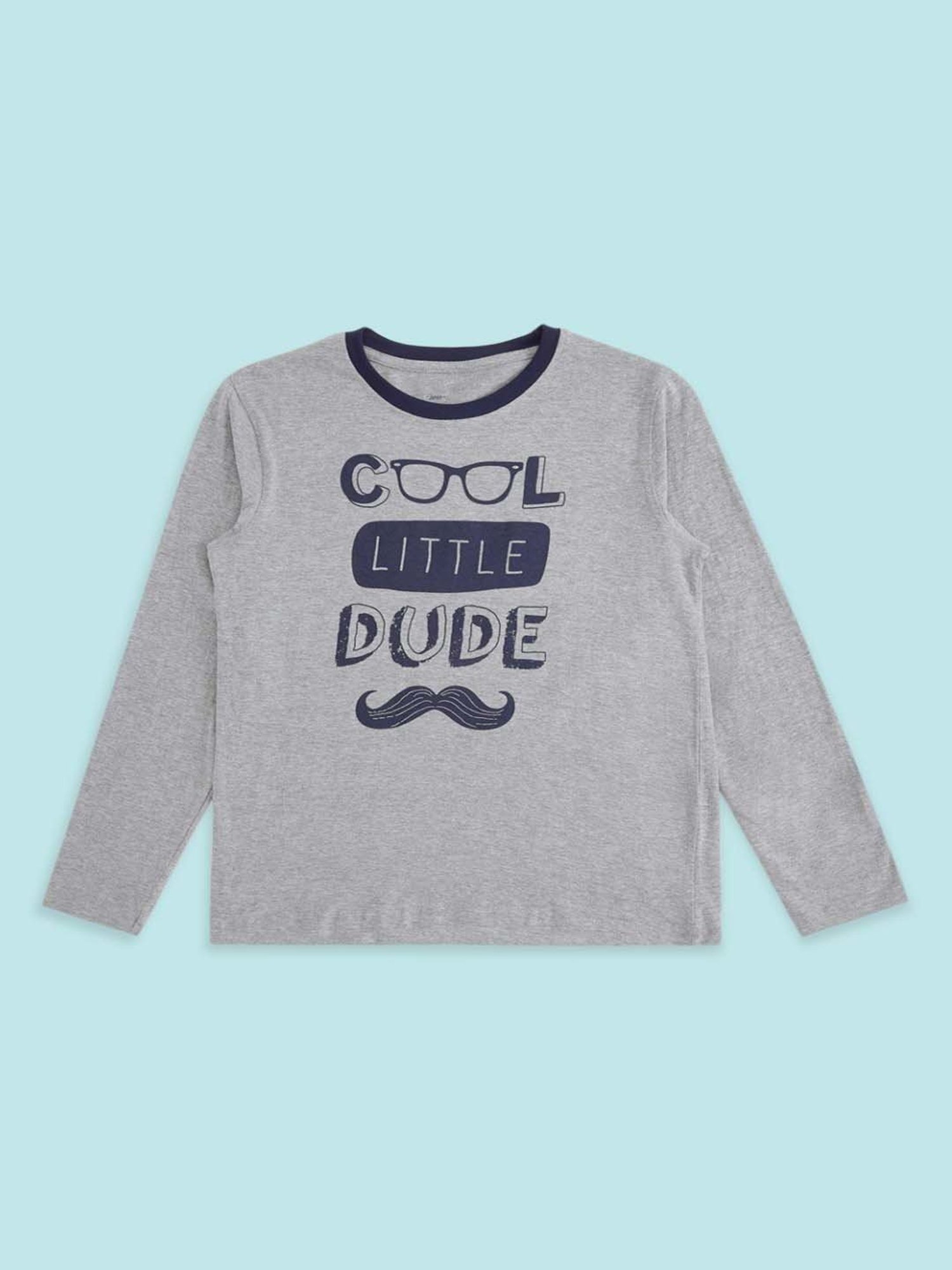 Pantaloons Baby Kids Grey & Navy Cotton Printed Full Sleeves T-Shirt